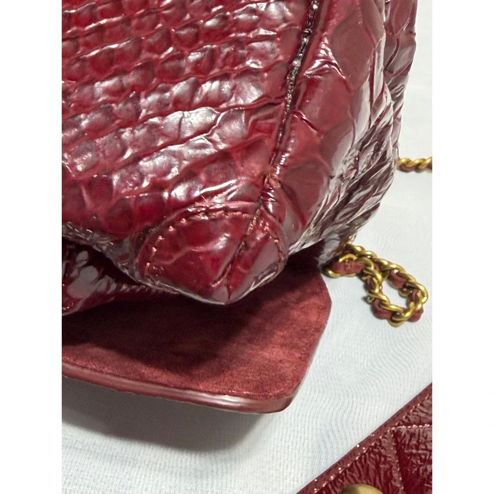 Jerome Dreyfuss LuLu Burgundy Embossed Leather Snakeskin Shoulder Bag Crossbody